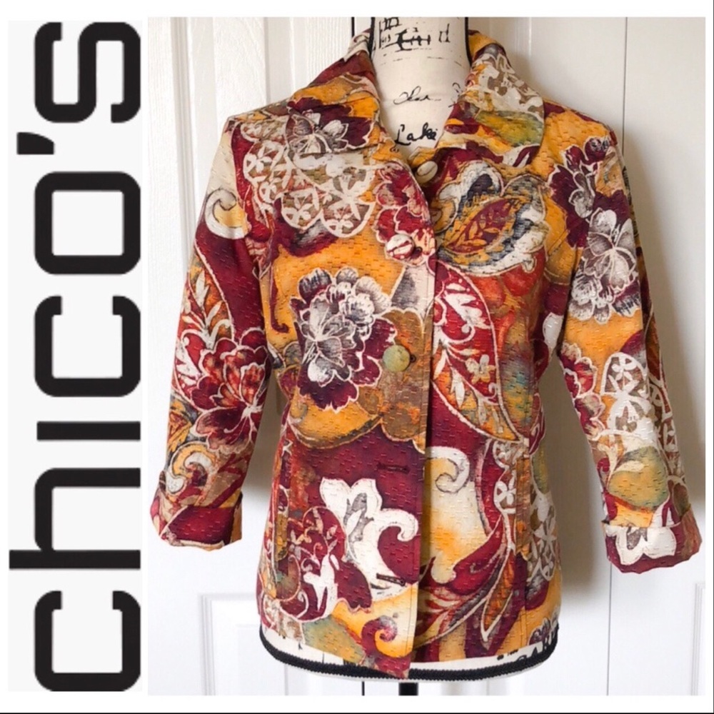❤️Stunning Chico’s 3/4 sleeve jacket, cute collar - Picture 2 of 8
